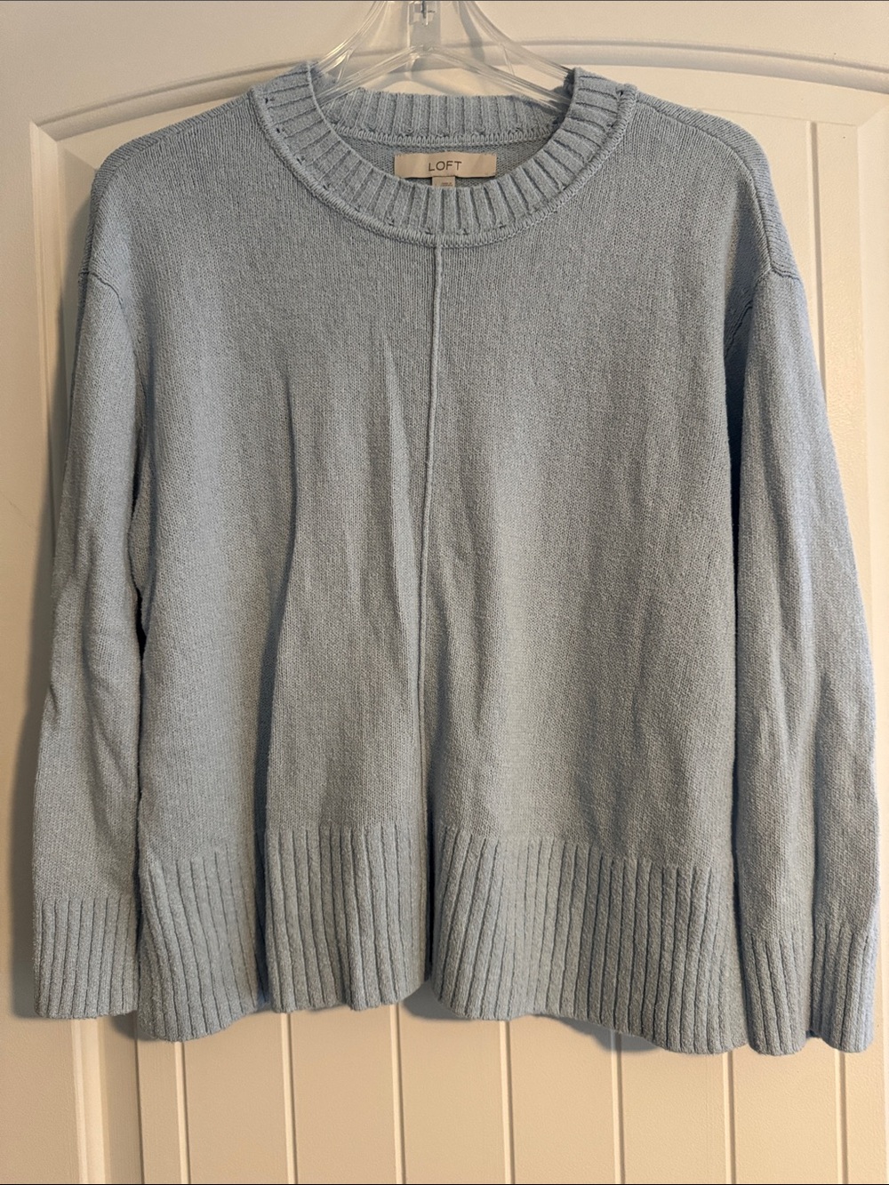 LOFT Pastel Blue Crewneck Sweater with Ribbed Hem